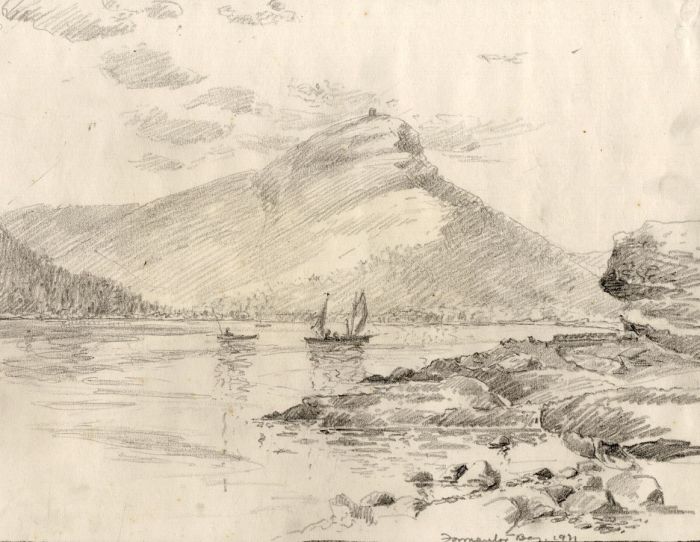 Marcus Adams - 1931 Graphite Drawing, Formentor Bay, Majorca