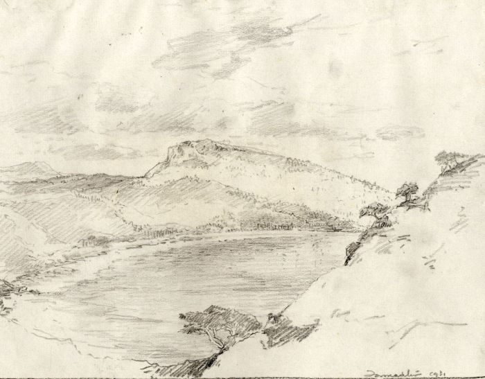 Marcus Adams - 1931 Graphite Drawing, Coastal View, Majorca