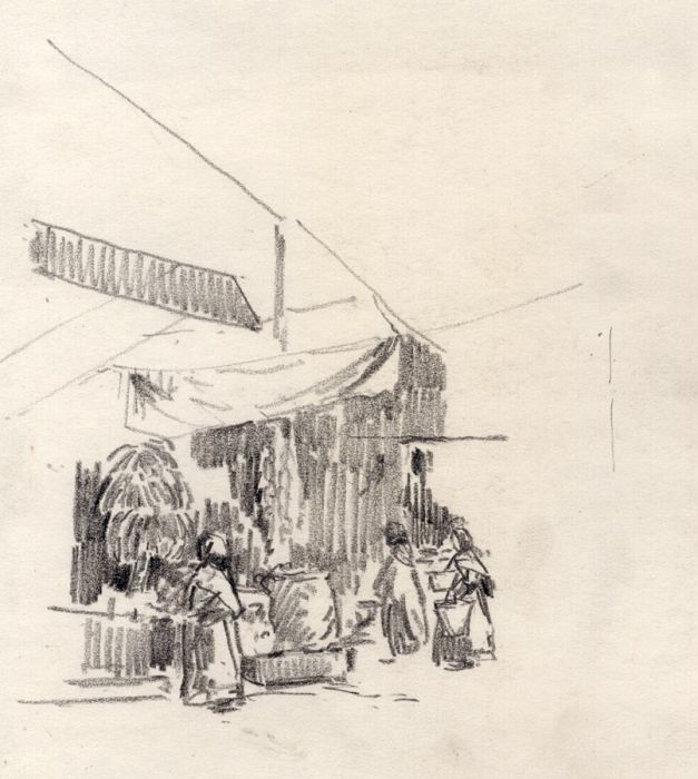 Marcus Adams - Early 20th Century Graphite Drawing, Street Scene, Majorca