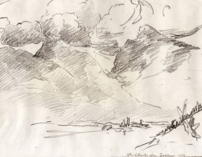 Marcus Adams - 1931 Graphite Drawing, Mountain Landscape, Sóller