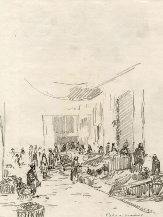 Marcus Adams - Early 20th Century Graphite Drawing, Palma Market