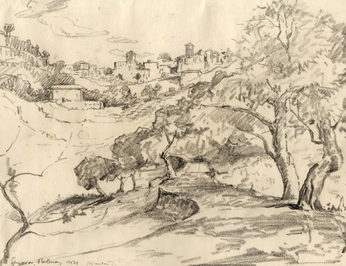 Marcus Adams - 1931 Graphite Drawing, Town View, Palma