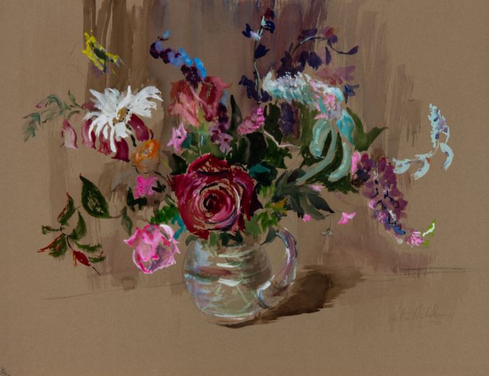 Leta Nicholson - 20th Century Mixed Media, Flowers and Glass Jug