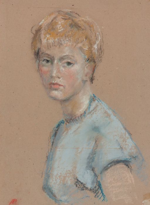 Gilbert Adams - Mid 20th Century Pastel, Portrait of a Woman in Blue