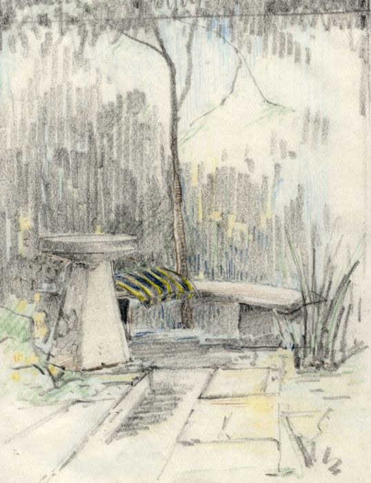 Marcus Adams - Early 20th Century Graphite Drawing, Corner of the Garden