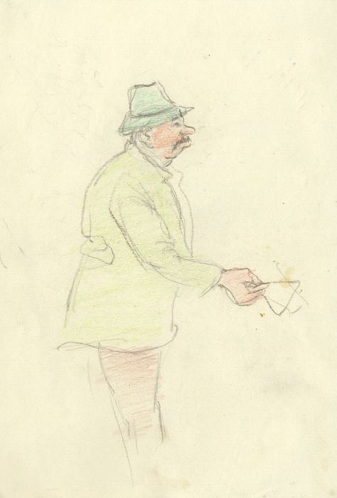 Mid 20th Century Coloured Pencil - Man In a Blue Hat