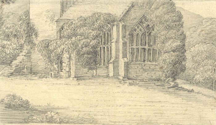 Excellent Late 19th Century Graphite Drawing - View of a Church