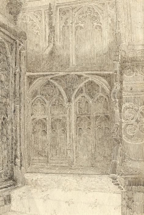 Fine Late 19th Century Pen and Ink Drawing - Stained Glass Windows