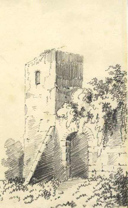 19th Century Graphite Drawing - By the Tower