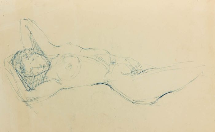 Gilbert Adams - Mid 20th Century Pastel, Standing Nude in Blue