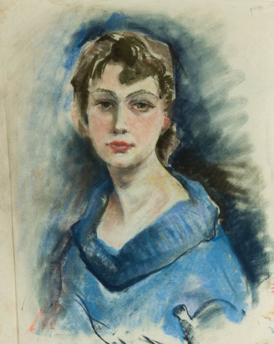 Gilbert Adams - Mid 20th Century Pastel, Portrait of a Woman in Blue