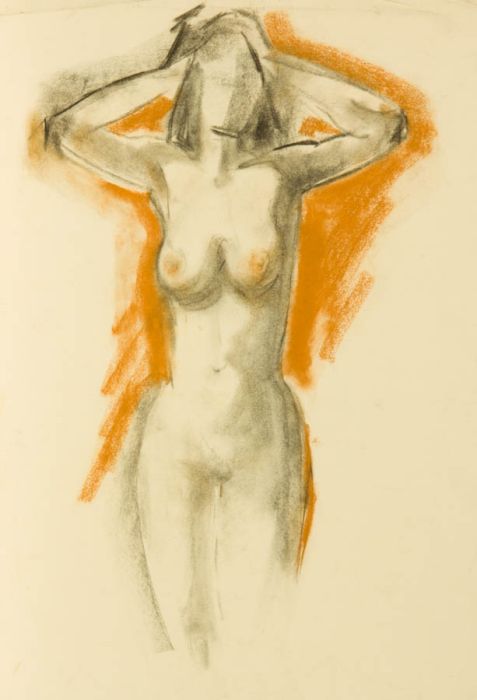 Gilbert Adams - Mid 20th Century Pastel, Standing Nude with Hands on Head