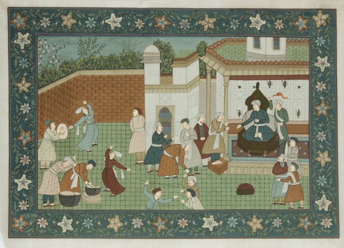 Indian School - Large Mid 20th Century Gouache, Mughal Ruler with Musicians