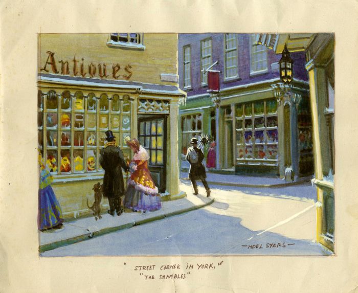 Noel Syers - Contemporary Watercolour, Street Corner in York, The Shambles