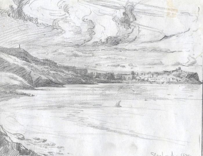 Marcus Adams - 1934 Graphite Drawing, Scarborough Castle