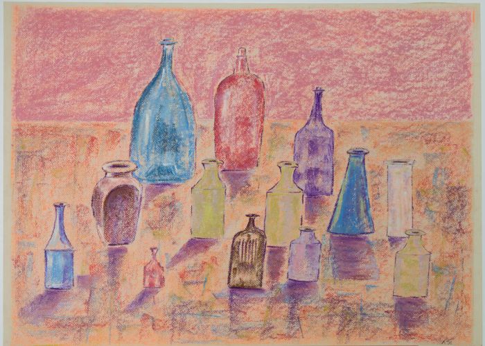 Rosalind Adams (née Thuillier) - Large Contemporary Pastel, Bottle Still Life