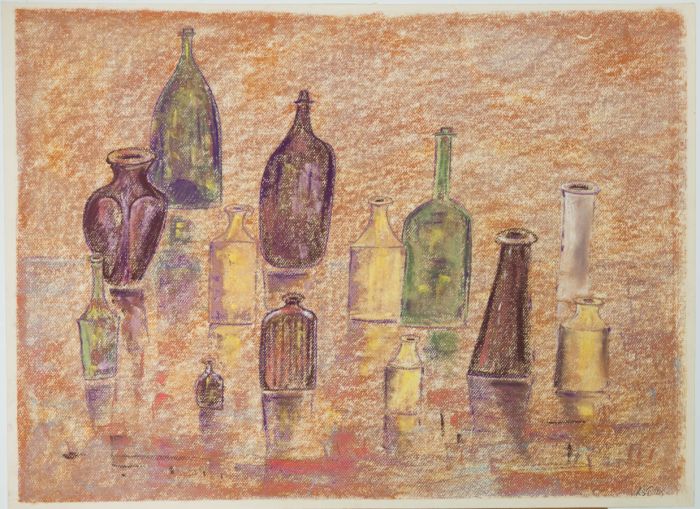 Rosalind Adams (née Thuillier) - Large 2005 Pastel, Bottle Still Life
