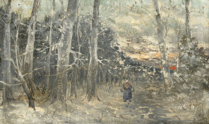 J.B.S. - Early 20th Century Oil, Winter Forest