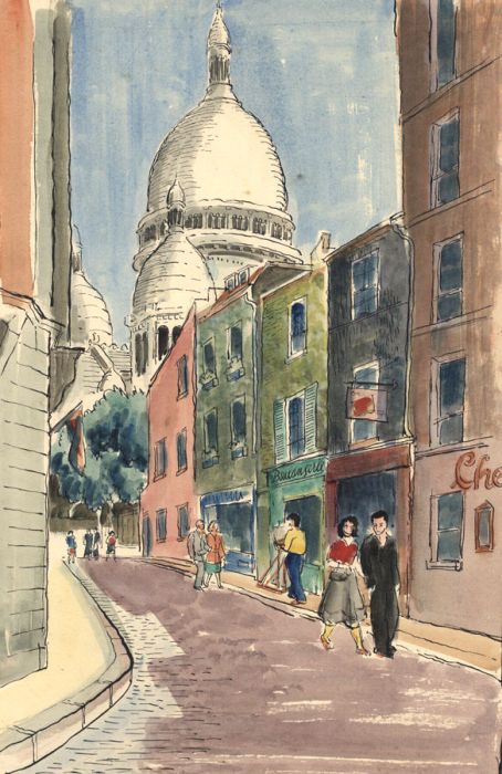 R. Cusden - Mid 20th Century Watercolour, Monmartre, Street Scene