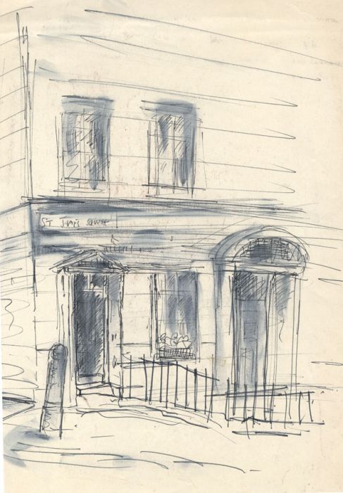 Mid 20th Century Pen and Ink Drawing - St James Square 