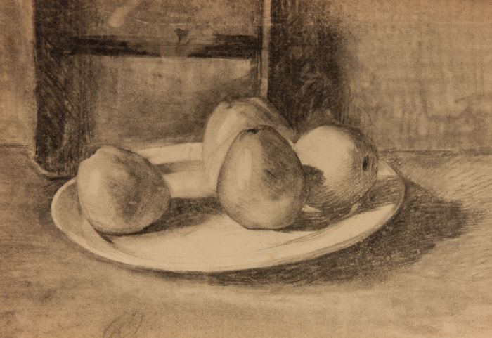 Mary Cecilia Crompton - Contemporary Charcoal Drawing, Still Life with Apples