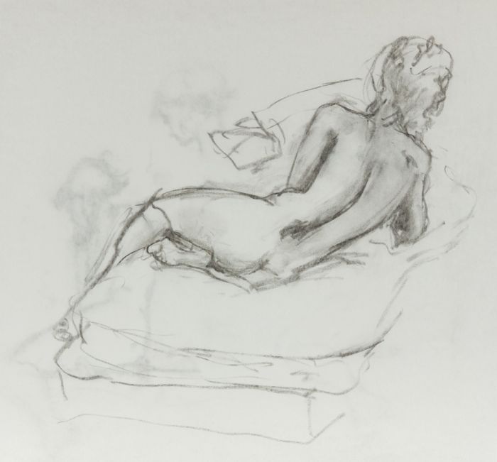 Mid 20th Century Charcoal Drawing - Nude from Behind