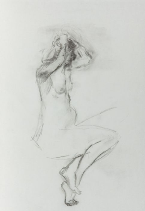 Mid 20th Century Charcoal Drawing - Nude Holding Head