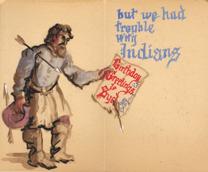 Mid 20th Century Watercolour - Greetings Card to Sydney Vale