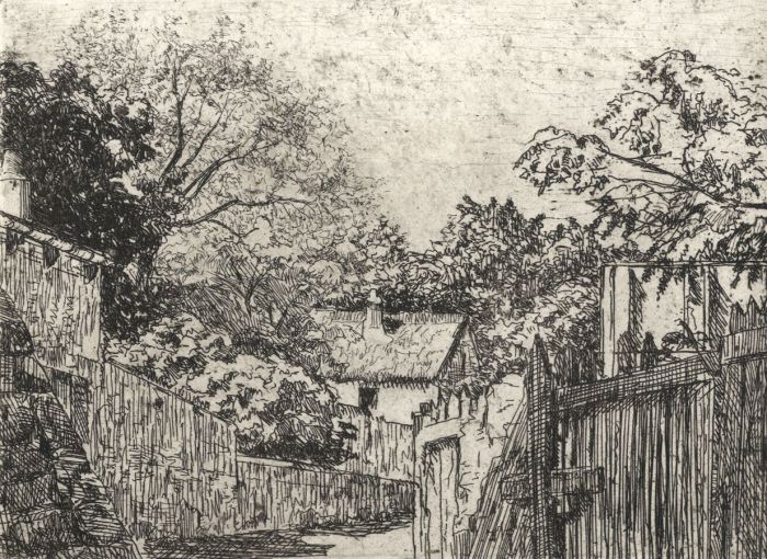 Ch. Roux - Mid 20th Century Etching, Garden Walls