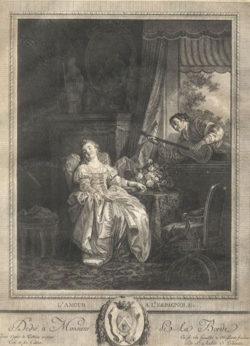 Saint-Aubin and Pruneau - 18th Century Engraving, L'Amour a L'Espagnole