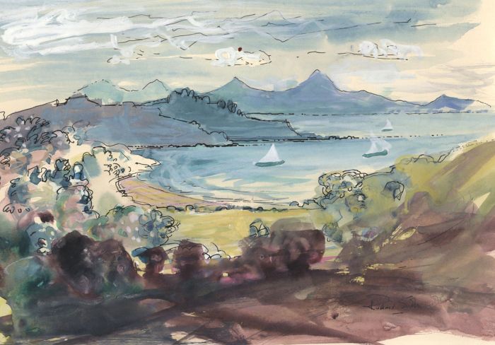Richard Harding Seddon PRWS - 1984 Gouache, Island of Samos From Gümüldür