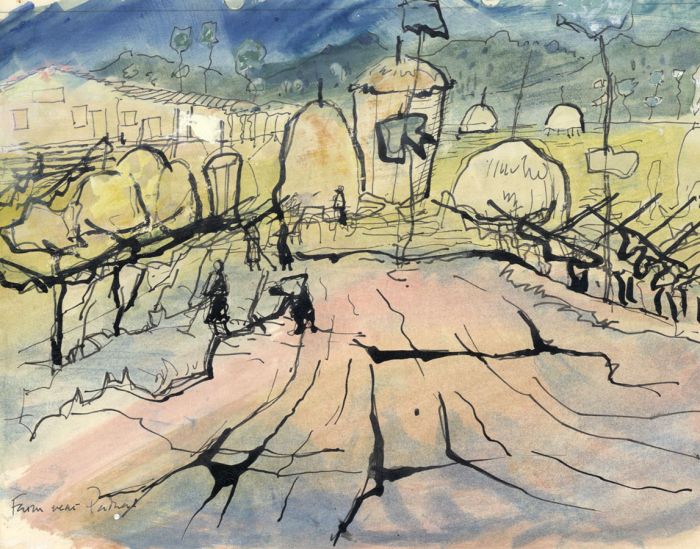 Richard Harding Seddon PRWS - 1954 Gouache, Farm Near Pathal