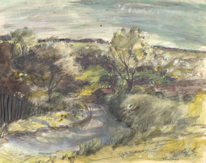 Richard Harding Seddon PRWS - 1976 Gouache, Country Lane Near Stanstead