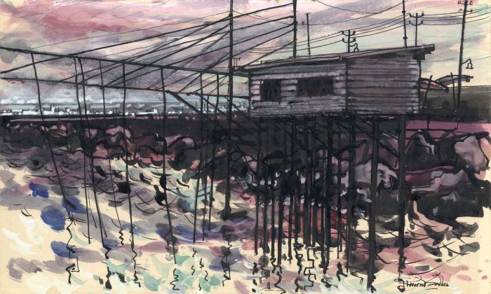 Richard Harding Seddon PRWS - 1978 Gouache, Pilons