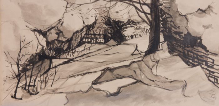 Richard Harding Seddon PRWS - 1956 Pen and Ink Drawing, Snow in the Drive