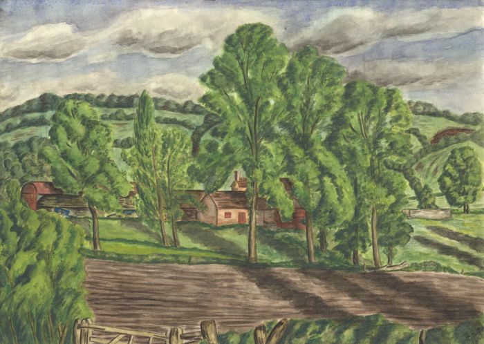 E. Gaston Longney - 1947 Gouache, Landscape with Farm
