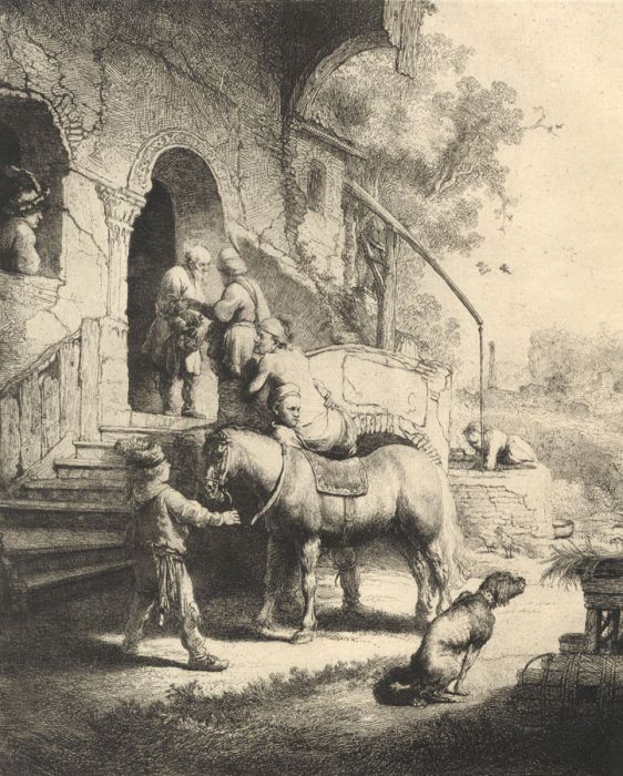 After Rembrandt - Early 20th Century Engraving, Good Samaritan at the Inn