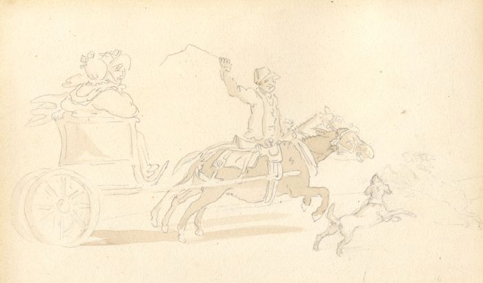 Attributed to Isaac Cruikshank - 19th Century Graphite Drawing, Horse Carriage