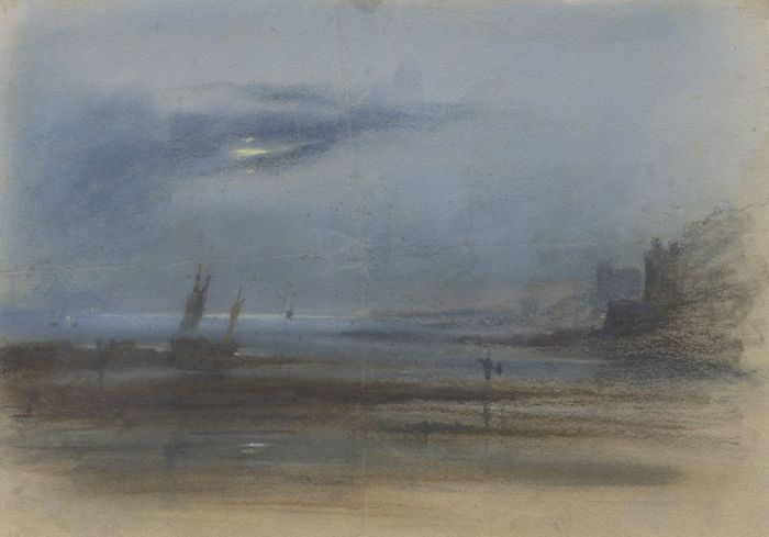 Samuel Gillespie Prout  - Mid 19th Century Pastel, Night Coastal Scene