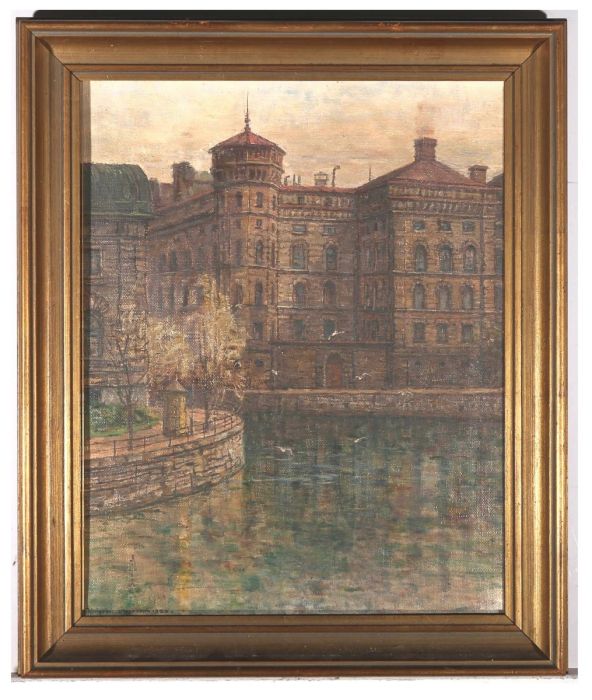 F. Klingbune - Swedish School 1920 Oil, Stockholm Buildings