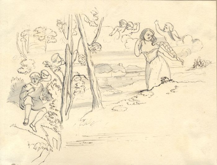 Early 20th Century Pen and Ink Drawing - Cupids