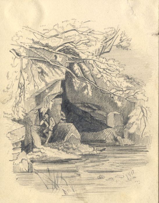 Small Late 19th Century Graphite Drawing - Sitting by a Lake