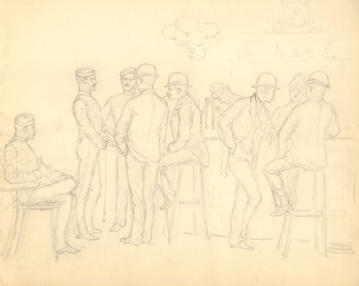 Harry B. Tansley - Late 19th Century Graphite Drawing, At the Public House