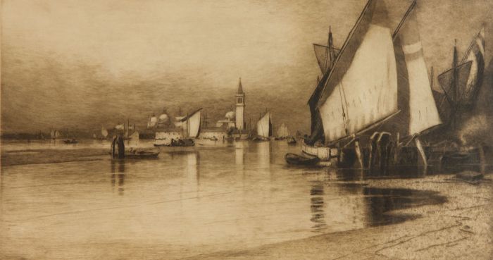 Wilfred Ball - 1911 Etching, Boats in Shallow Water