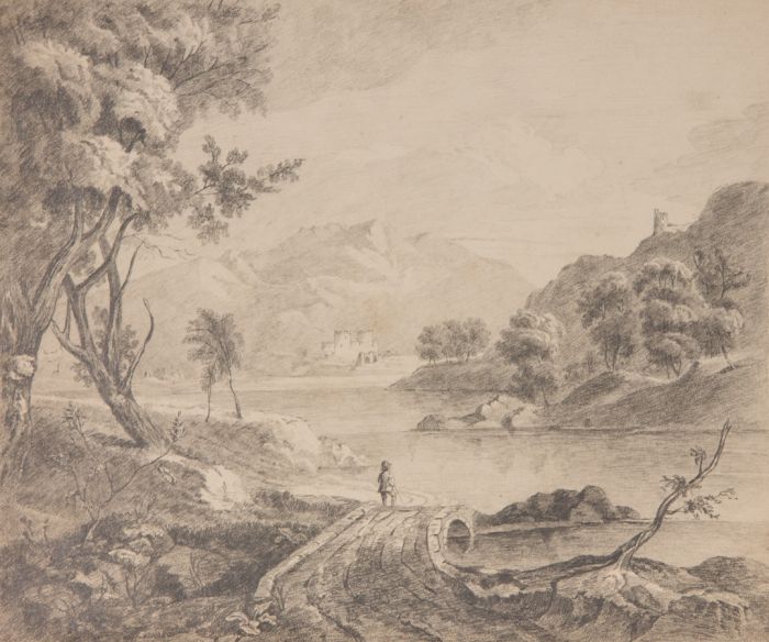 Samuel Gillespie Prout - 19th Century Graphite Drawing, Figure in Landscape