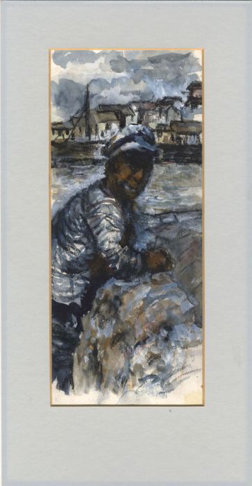 20th Century Mixed Media - Man by the Harbour