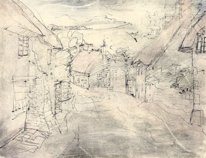 Richard Harding Seddon PRWS - 1973 Pen and Ink Drawing, Village Street, Lulworth