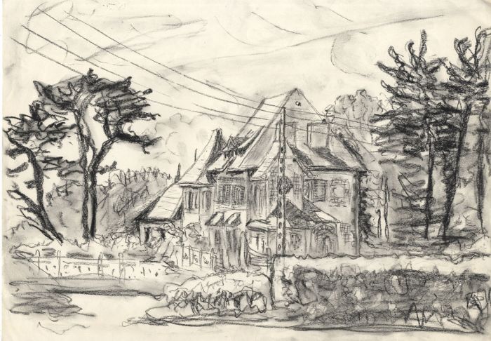 Eugen Spiro - Mid 20th Century Lithograph, View of a Large House