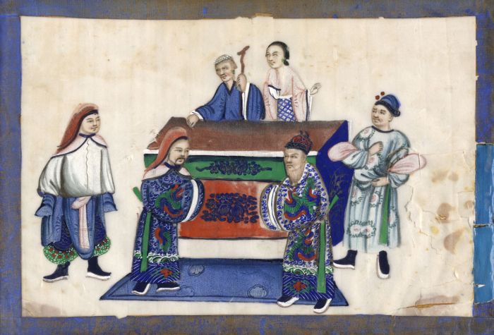 Chinese 19th Century Gouache on Pith Paper - Court Figures