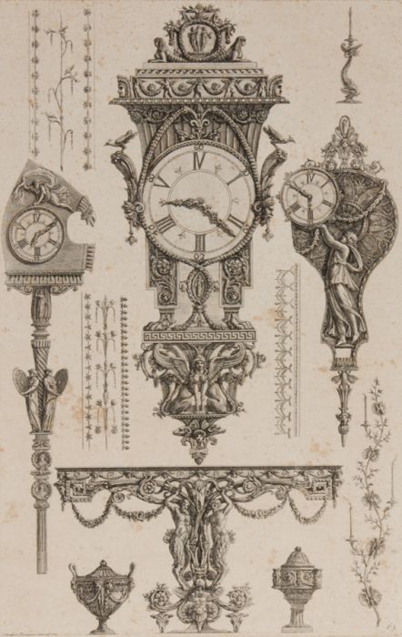 Giovanni Battista Piranesi - 18th Century Engraving, Ornamental Clock Designs